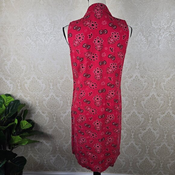 Coldwater Creek Size Small Red Bandana Print Shirt Dress Sleeveless Linen Blend - Picture 8 of 15